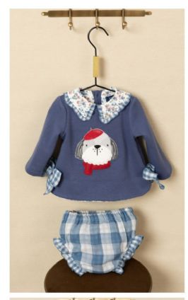 Conjunto de niña en color azul con un perro.Basmarti.