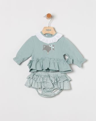 Conjunto de niña en color verde con un zorro.Coco-acqua.