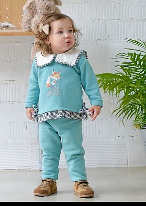 Conjunto de niña en color verde con un zorro.Pequeños Piratas.