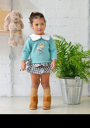 Conjunto de niña en color verde con un zorro.Pequeños Piratas.