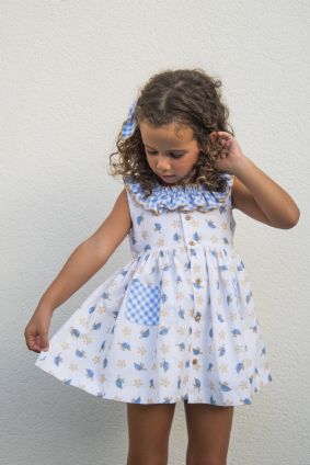 Vestido infantil con tortugas en color azul.Daniesty.