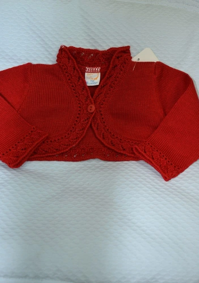 Chaqueta de perlé niña en roja.