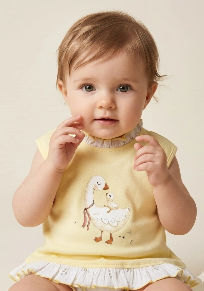 Conjunto de niña en color amarillo con un cisne.