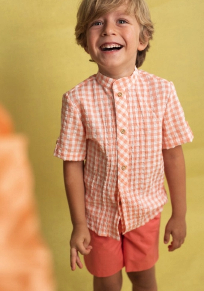 Conjunto de niño en cuadritos color naranja.Basmarti. Conjunto de niño en cuadritos color naranja.Basmarti.