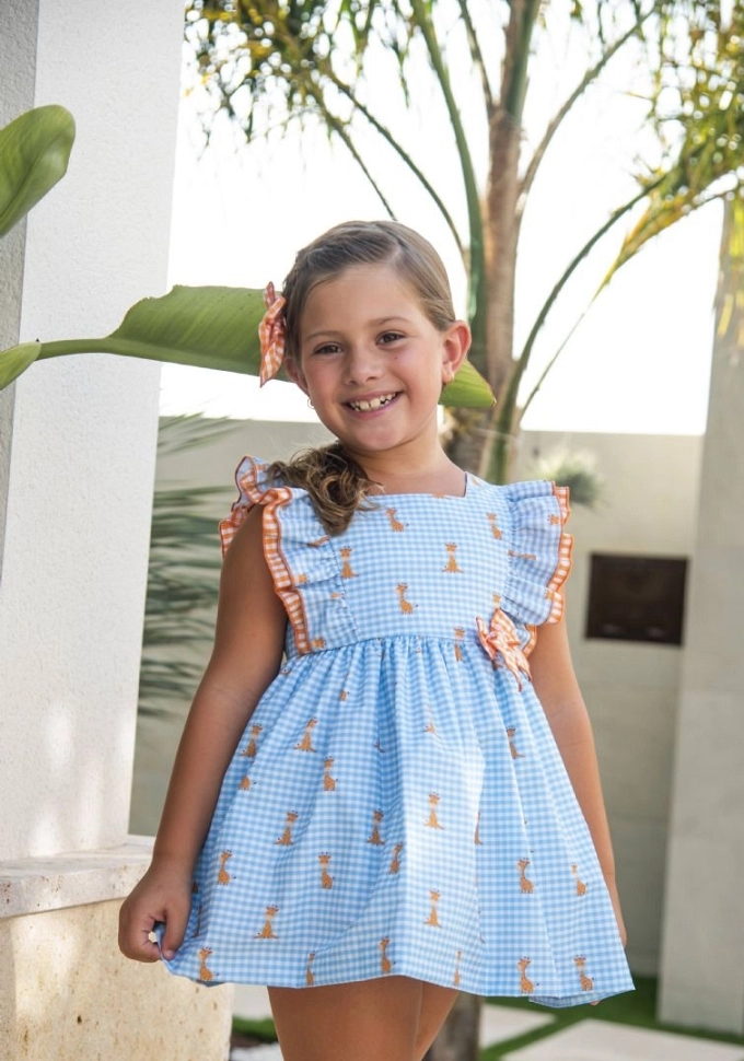 Vestido infantil con cuadros en color azul.Daniesty.